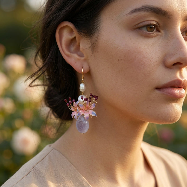 Lavender Floral Drop Earrings