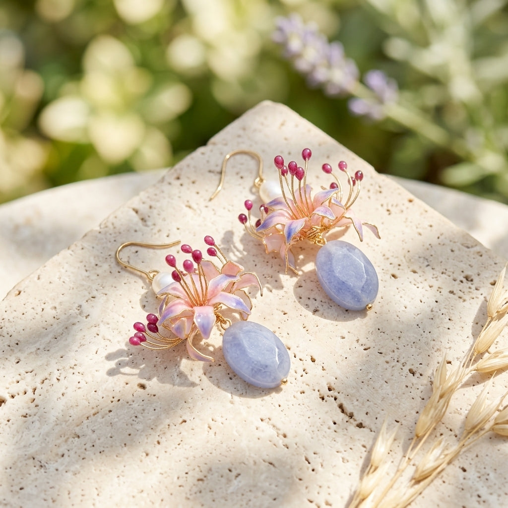 Lavender Floral Drop Earrings