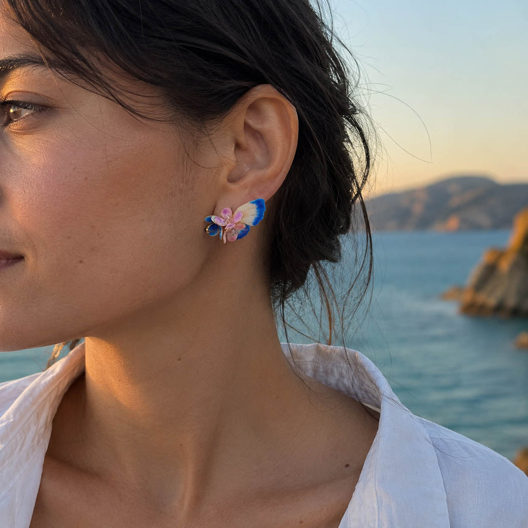 Blue Butterfly Blossom Earrings