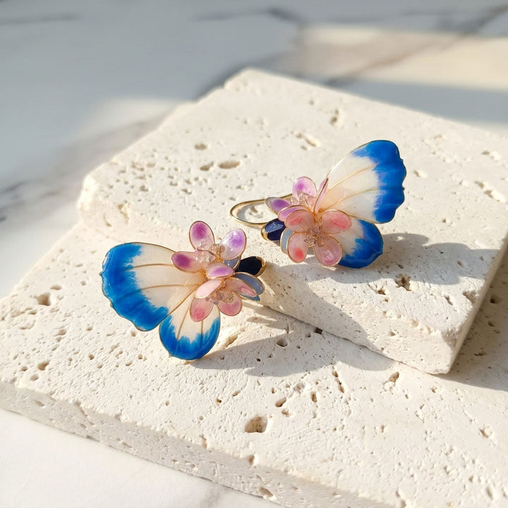 Blue Butterfly Blossom Earrings