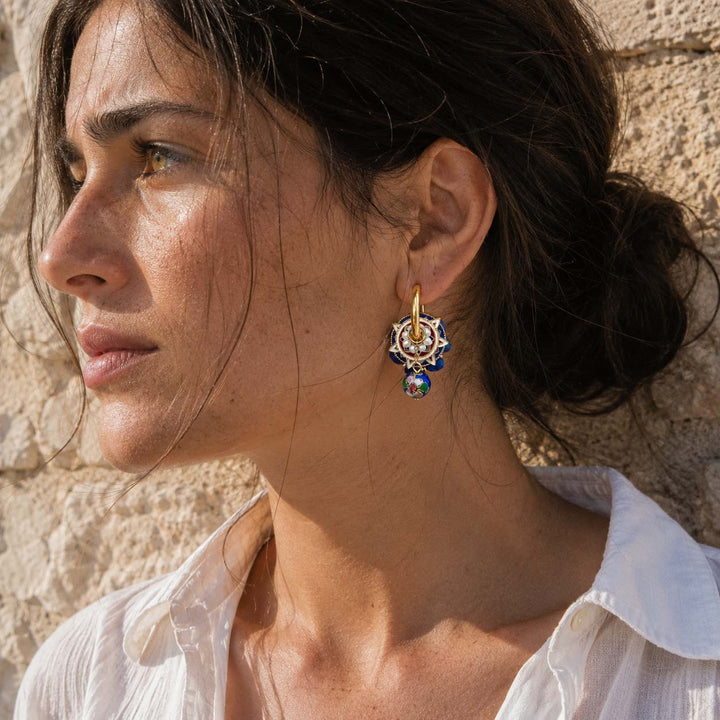 Lapis &amp; Cloisonné Convertible Hoop Earrings