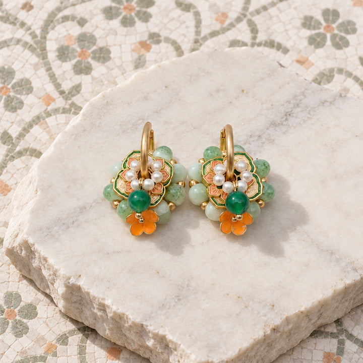 Green Agate Floral Convertible Earrings