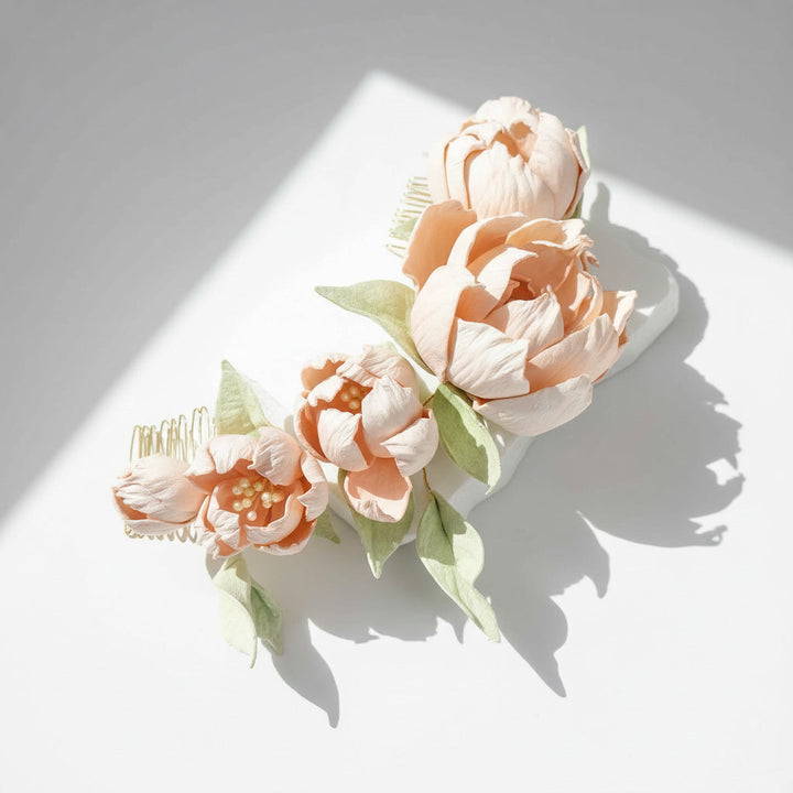 Handcrafted Blush Peony Floral Hair Comb