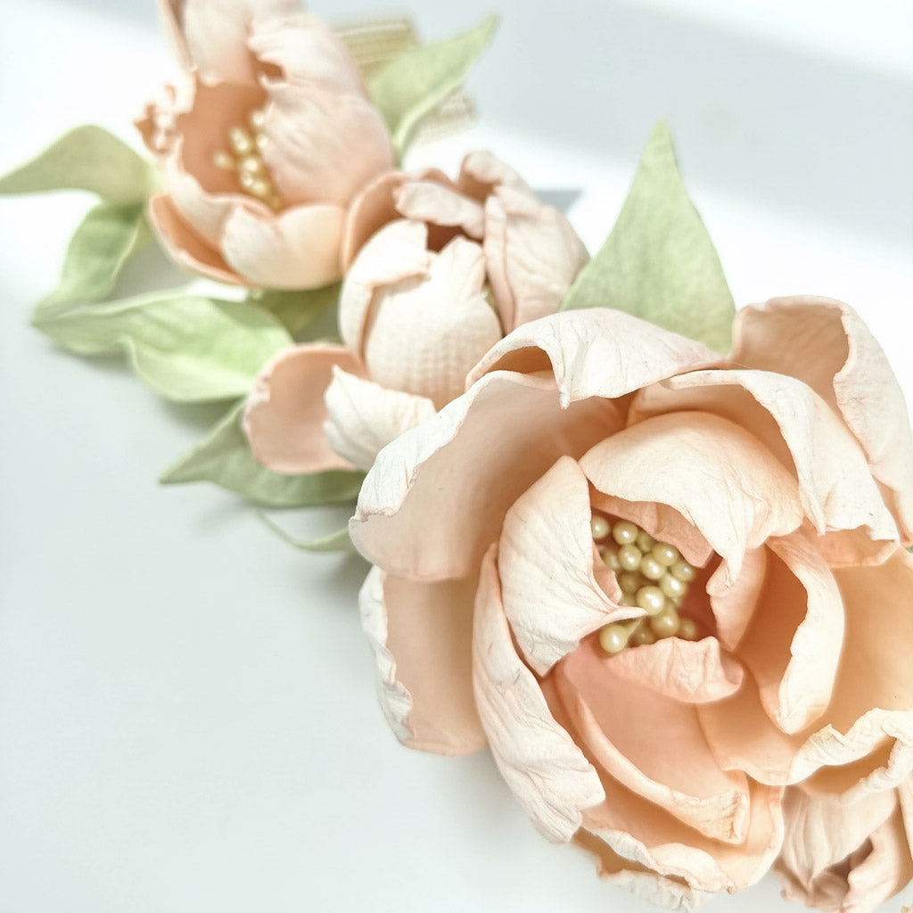 Handcrafted Blush Peony Floral Hair Comb