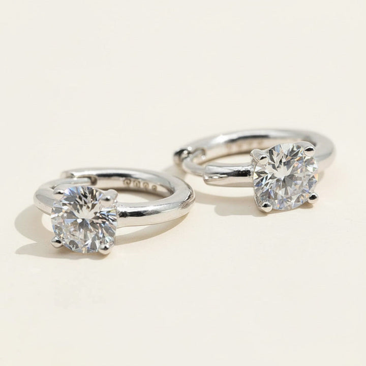 Close-up of 1.0ct D/VVS1 lab-grown diamond hoop earrings in sterling silver