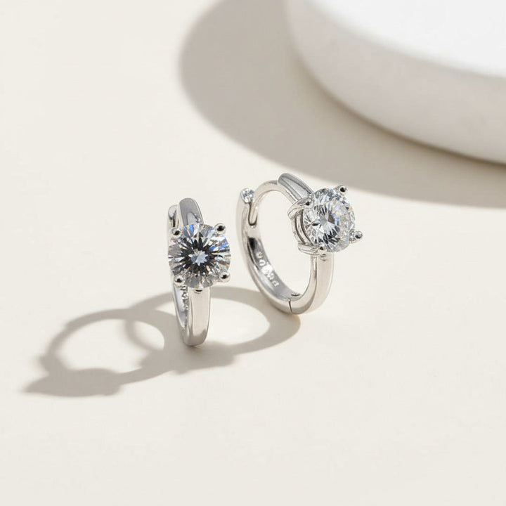 Pair of 0.5ct round brilliant moissanite hoops in platinum-plated sterling silver