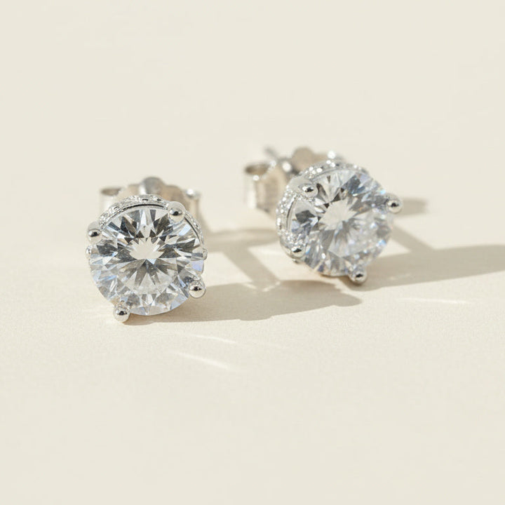Round-cut 2ct lab-grown diamond studs in polished sterling silver
