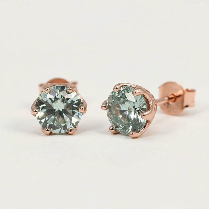 Rose gold-plated sterling silver diamond stud earrings with lab-grown moissanite stones