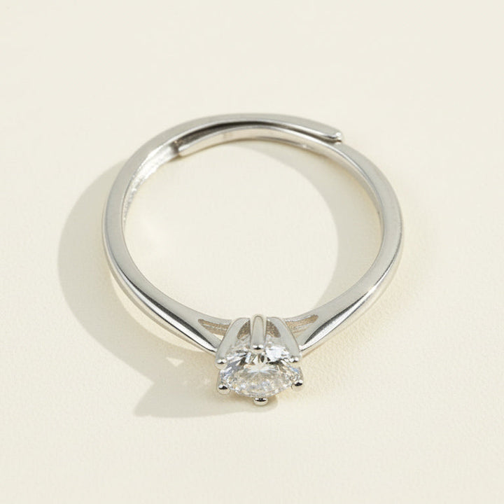 Top view of sterling silver solitaire engagement ring with round lab-grown diamond