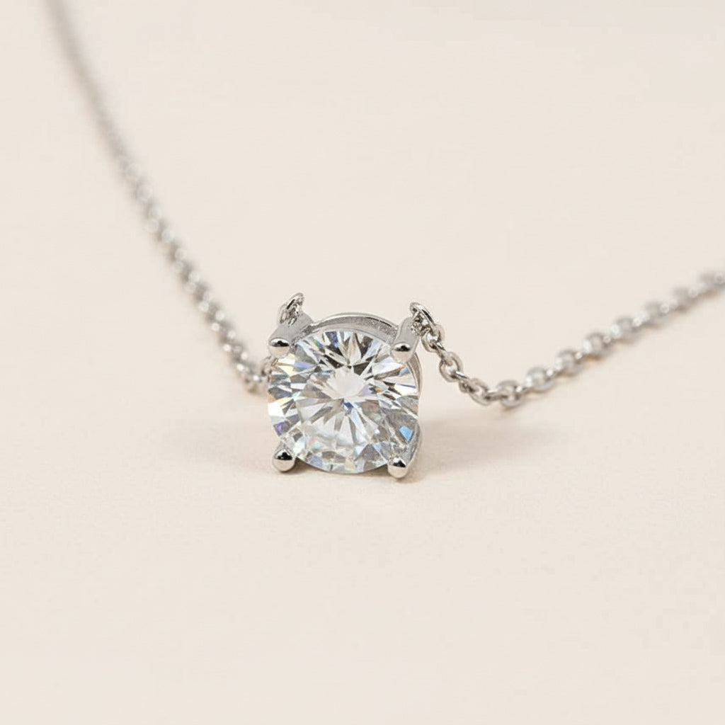 Diamond necklace on a light beige background