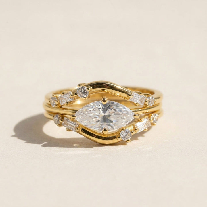 Gold Plated Sterling Silver Lab Grown Diamond Ring Set , S925 Moissanite Set of 3 Stackable Rings