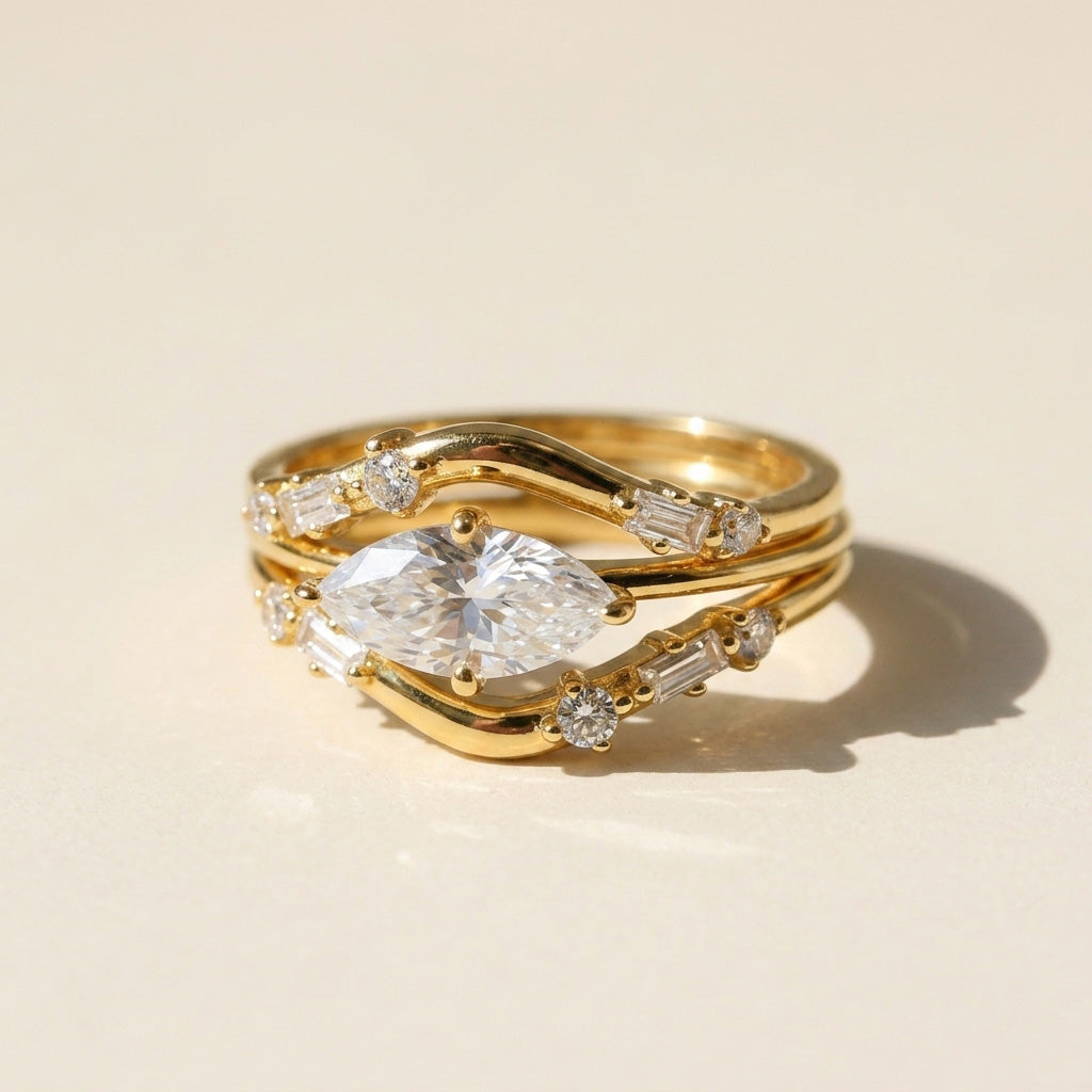 Gold Plated Sterling Silver Lab Grown Diamond Ring Set , S925 Moissanite Set of 3 Stackable Rings