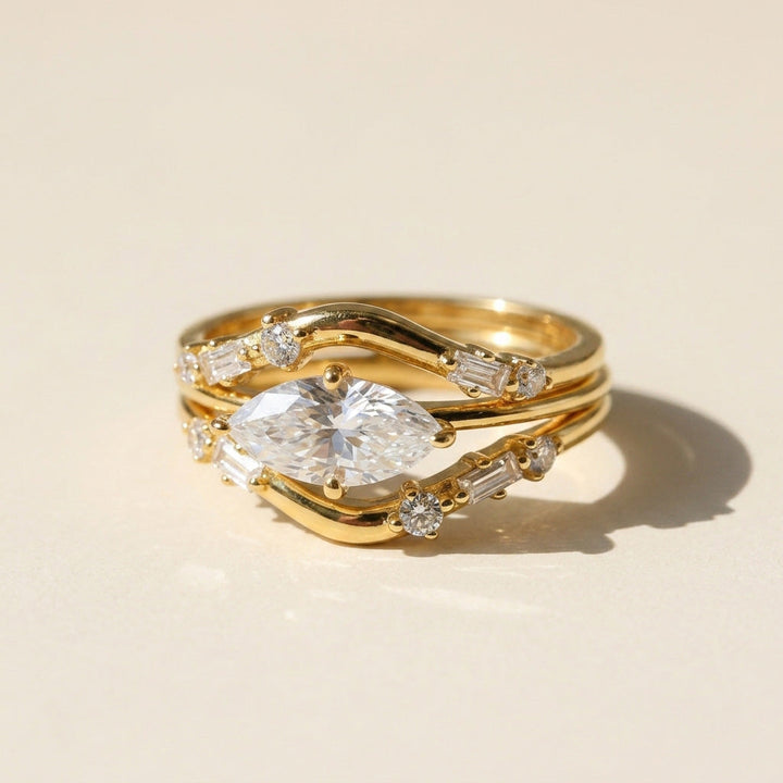 Gold Plated Sterling Silver Lab Grown Diamond Ring Set , S925 Moissanite Set of 3 Stackable Rings