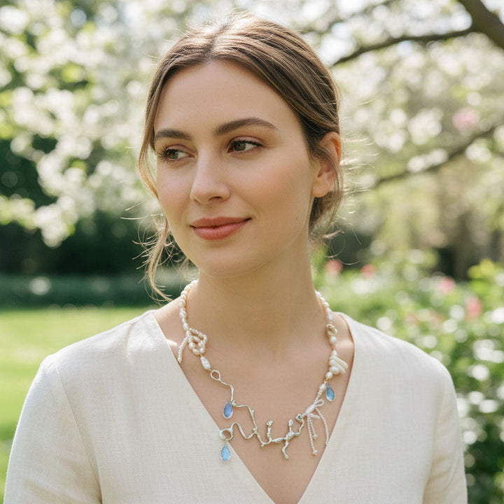 Freshwater Pearl &amp; Metal Branch Statement Necklace