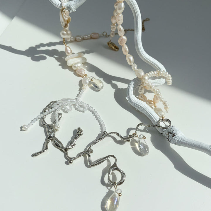 Freshwater Pearl &amp; Metal Branch Statement Necklace