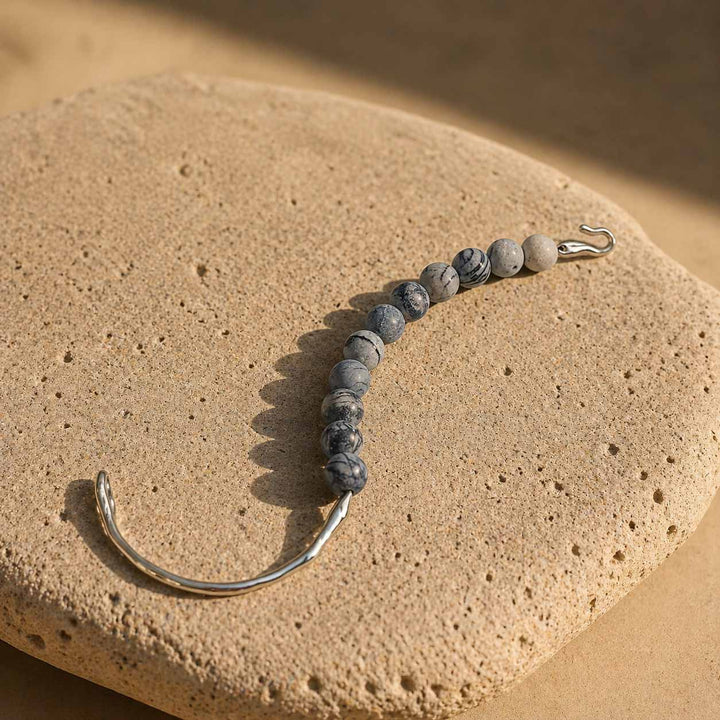 Minimal zebra jasper gemstone bracelet with polished stainless steel hook
