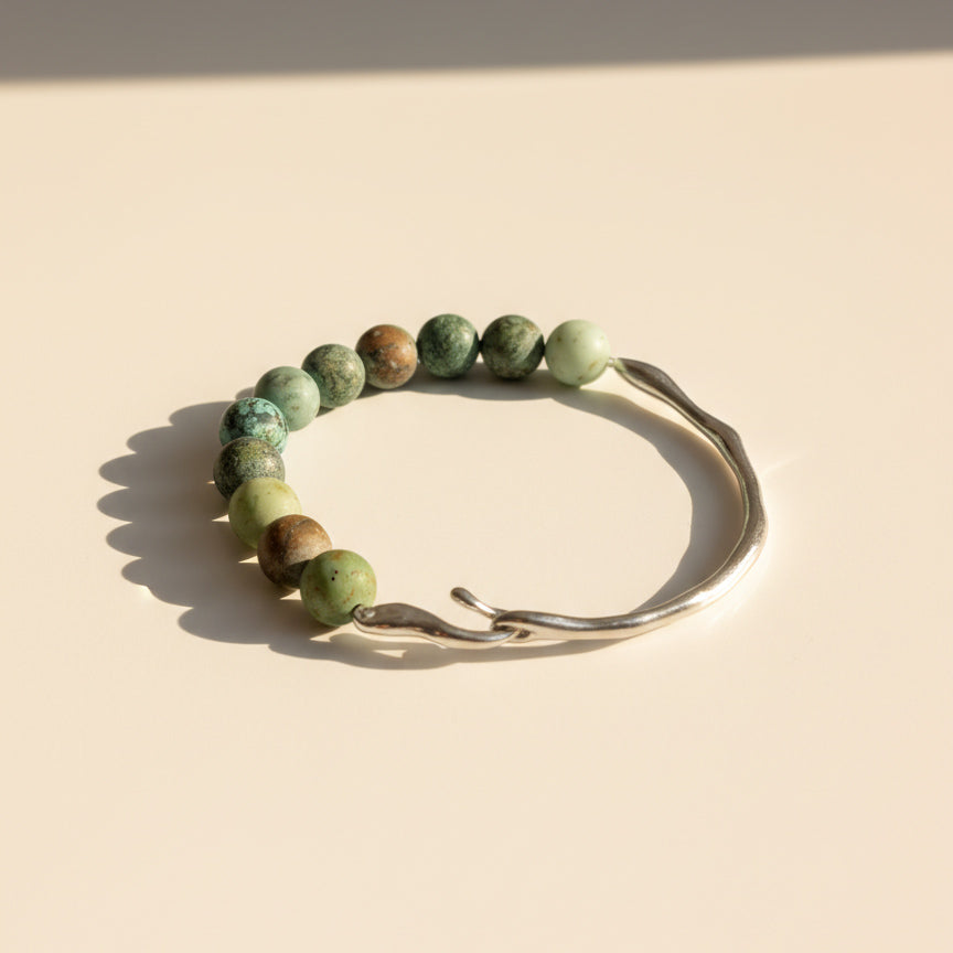 African Turquoise Jasper Bracelet | Stainless Steel Hook