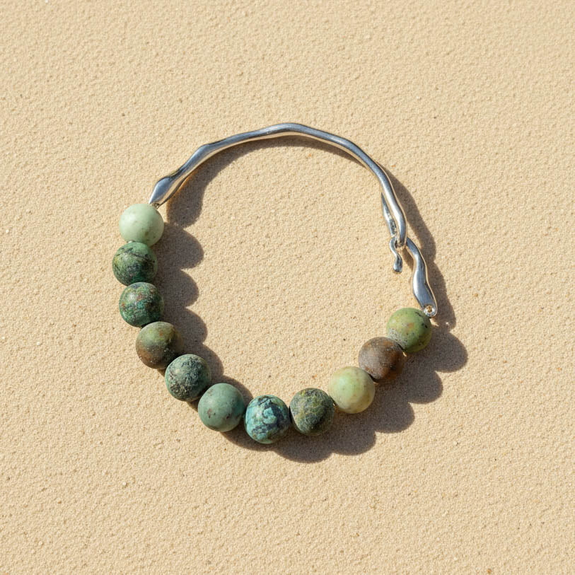 African Turquoise Jasper Bracelet | Stainless Steel Hook