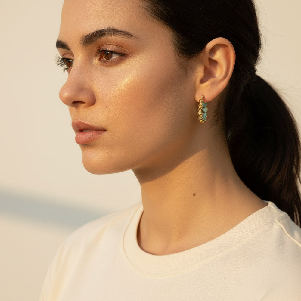 Amazonite Gemstone Hoop Earrings in Gold Stainless Steel