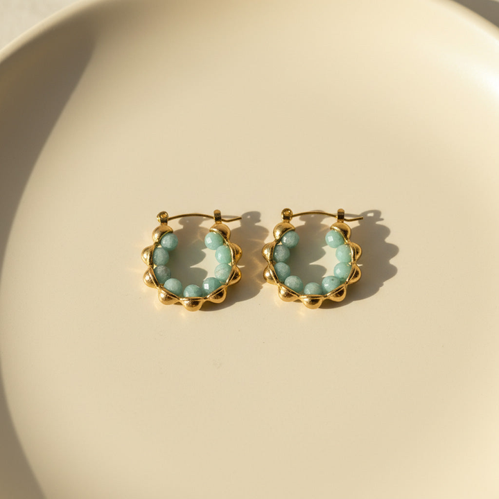 Amazonite Gemstone Hoop Earrings in Gold Stainless Steel