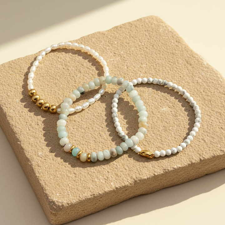 Amazonite, White Turquoise &amp; Freshwater Pearl Bracelet Set