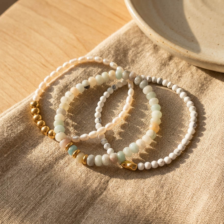 Amazonite, White Turquoise &amp; Freshwater Pearl Bracelet Set