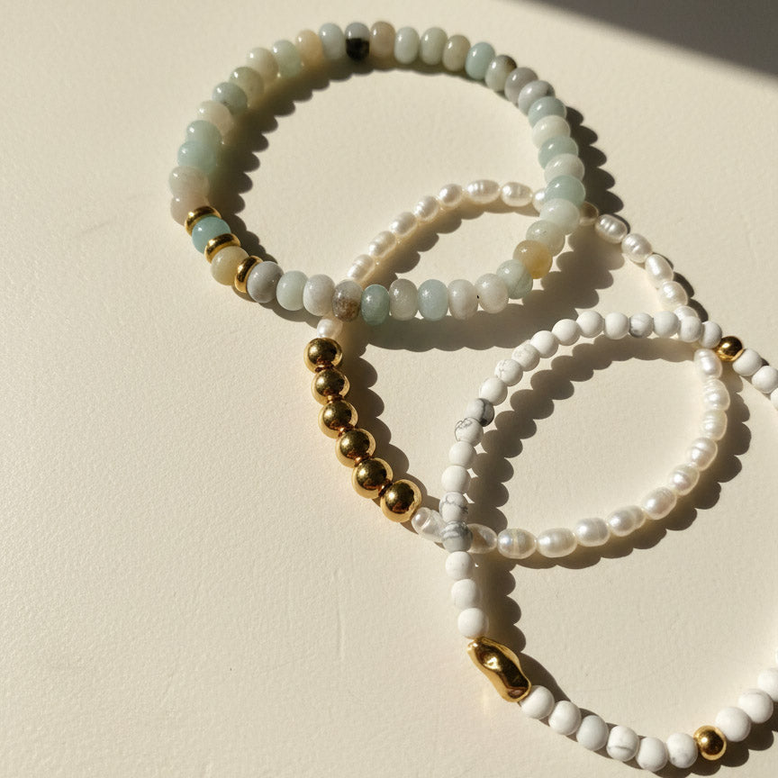 Amazonite, White Turquoise &amp; Freshwater Pearl Bracelet Set