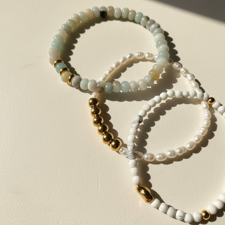 Amazonite, White Turquoise &amp; Freshwater Pearl Bracelet Set