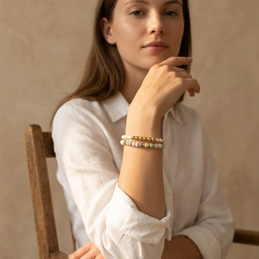 Amazonite, White Turquoise &amp; Freshwater Pearl Bracelet Set
