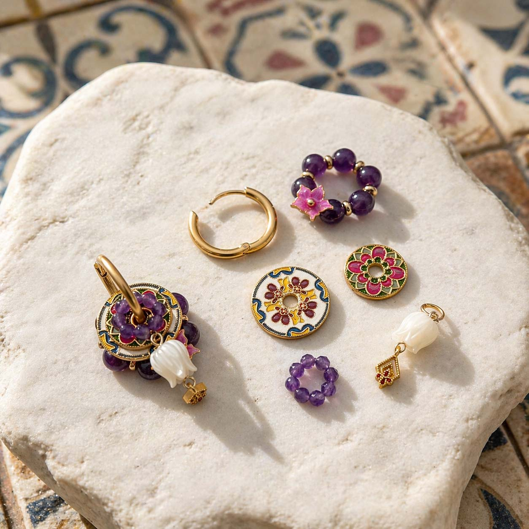 Amethyst Beaded Convertible Floral Drop Earrings