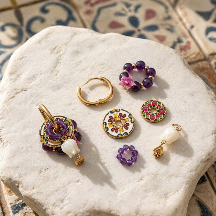 Amethyst Beaded Convertible Floral Drop Earrings