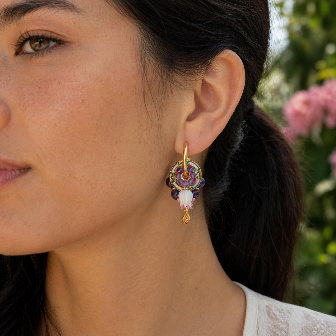 Amethyst Beaded Convertible Floral Drop Earrings