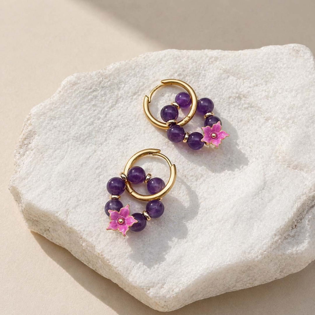 Amethyst Beaded Convertible Floral Drop Earrings