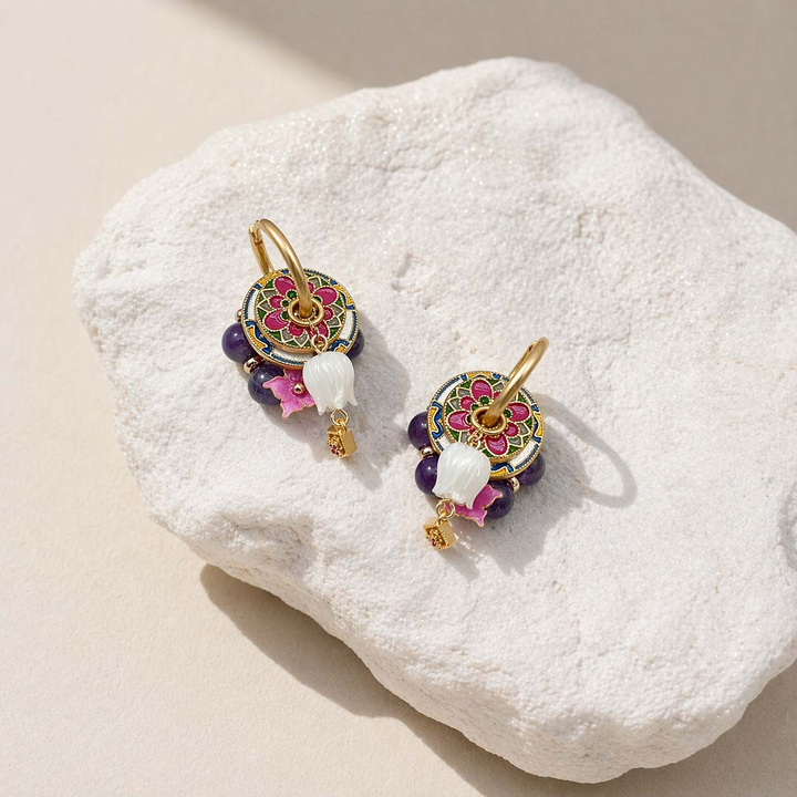 Amethyst Beaded Convertible Floral Drop Earrings