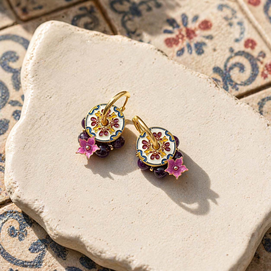 Amethyst Beaded Convertible Floral Drop Earrings