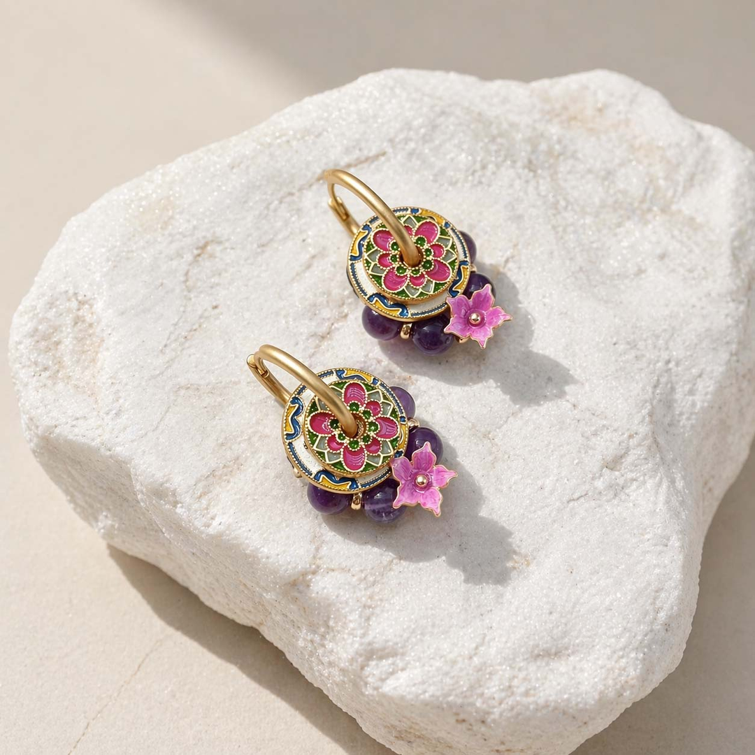 Amethyst Beaded Convertible Floral Drop Earrings