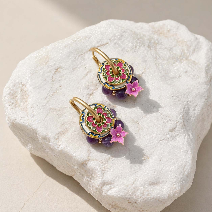 Amethyst Beaded Convertible Floral Drop Earrings