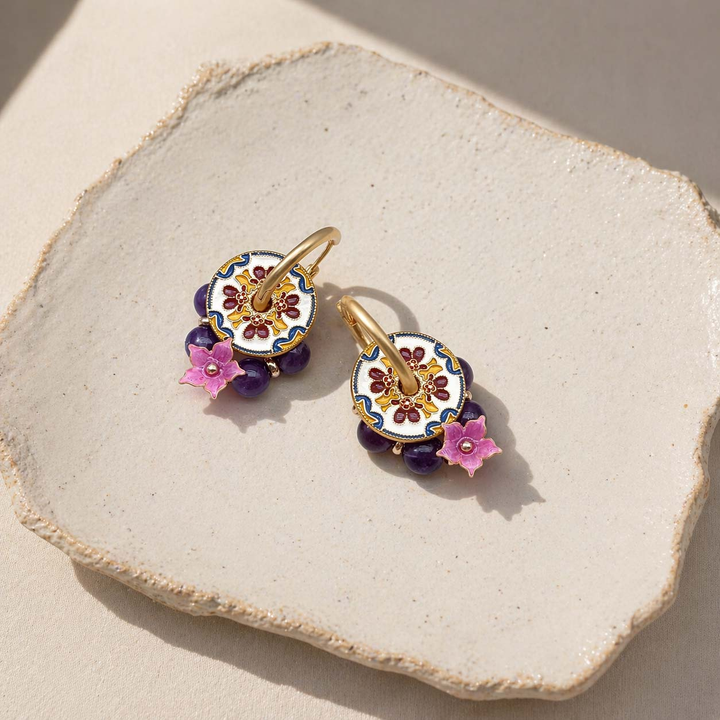 Amethyst Beaded Convertible Floral Drop Earrings