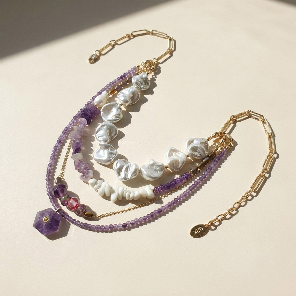 Amethyst & Pearl Convertible Statement Necklace