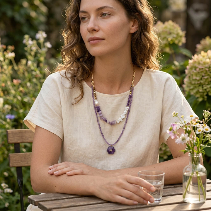 Amethyst &amp; Pearl Convertible Statement Necklace