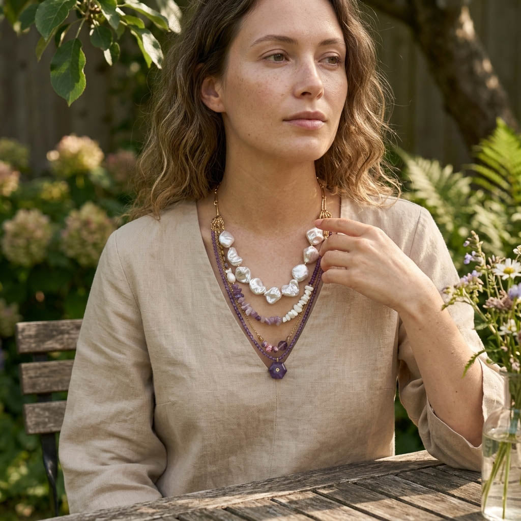Amethyst &amp; Pearl Convertible Statement Necklace