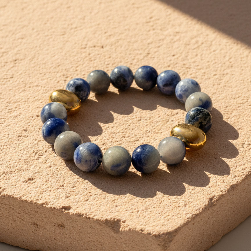 Blue Aventurine Bracelet | 10mm Gemstone with Gold Stainless Beads