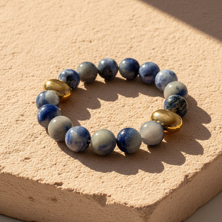 Blue Aventurine Bracelet | 10mm Gemstone with Gold Stainless Beads