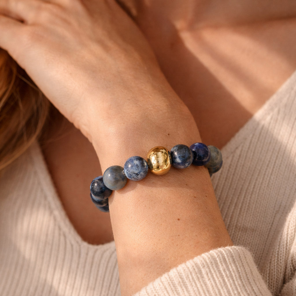 Blue Aventurine Bracelet | 10mm Gemstone with Gold Stainless Beads
