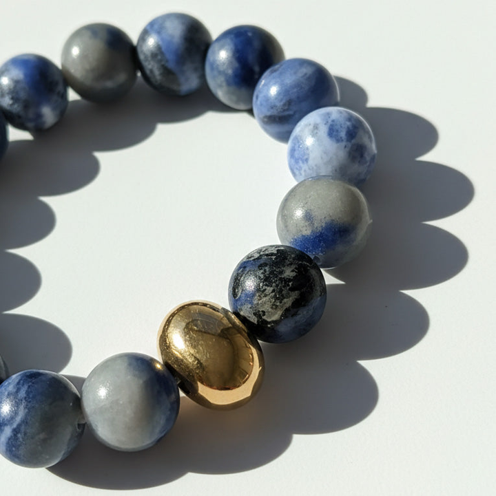 Blue Aventurine Bracelet | 10mm Gemstone with Gold Stainless Beads