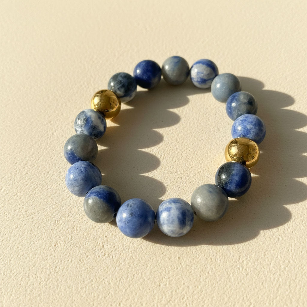 Blue Aventurine Bracelet | 10mm Gemstone with Gold Stainless Beads