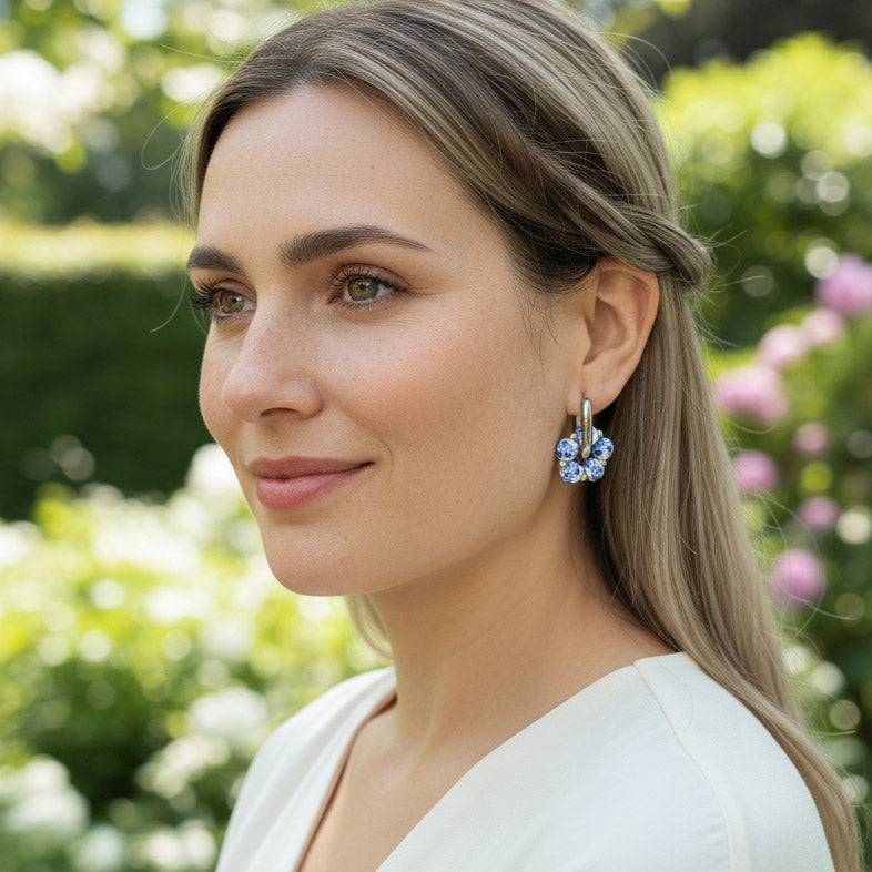 Blue & White Porcelain Hoop Earrings with Sodalite Stone