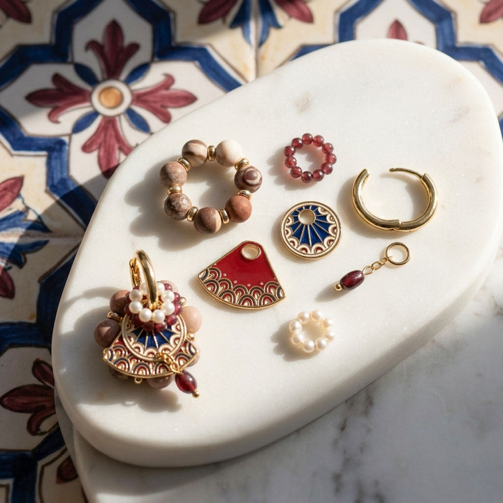 Cloisonné Garnet Convertible Earrings