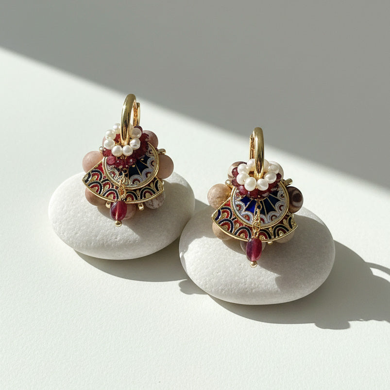 Cloisonné Garnet Convertible Earrings