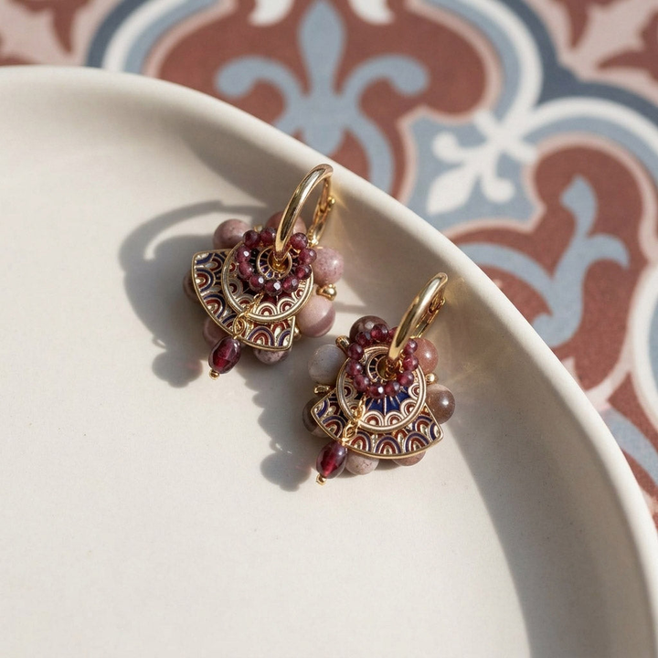 Cloisonné Garnet Convertible Earrings